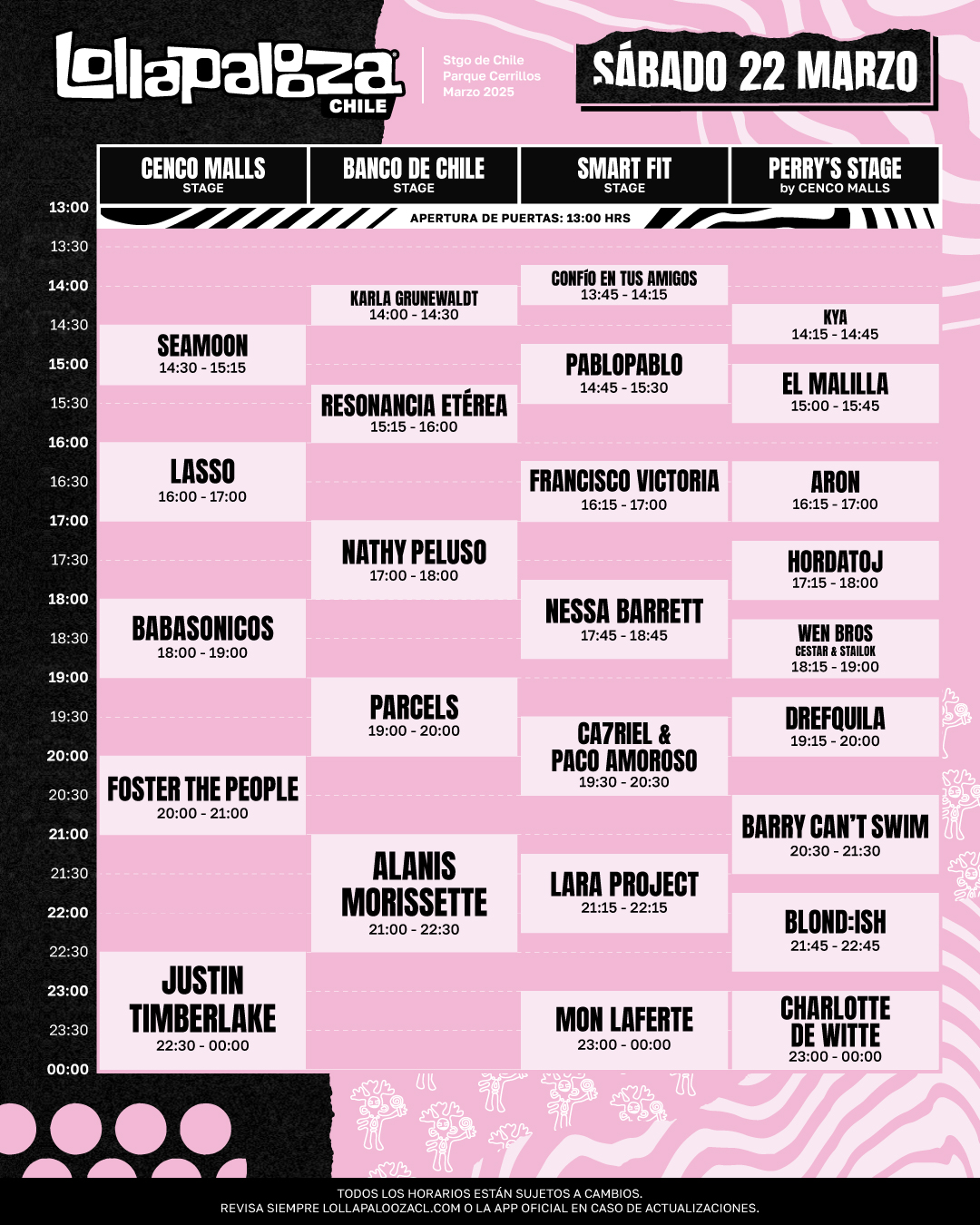 Organiza tu tiempo: revelan los horarios de Lollapalooza Chile 2025
